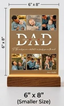 Personalised LED Acrylic Plaque for Dad, Custom Photo Collage, Wooden Base 2