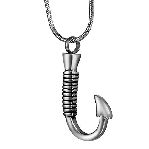 COCO Park Fish Hook Pet Cremation Necklace Stainless Steel Memorial Ashes Urn Pendant Jewelry Keepsake