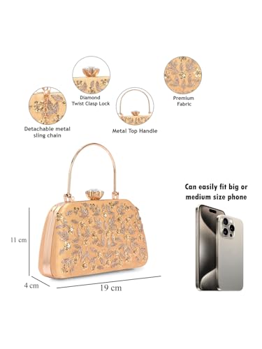 Image of TOOBA Handicraft Women's Beautiful Bling Box Clutch Bag | Evening Bag, Bridal Purse & Party Handbag | Wedding & Special Occasion Clutch (Small Boat)