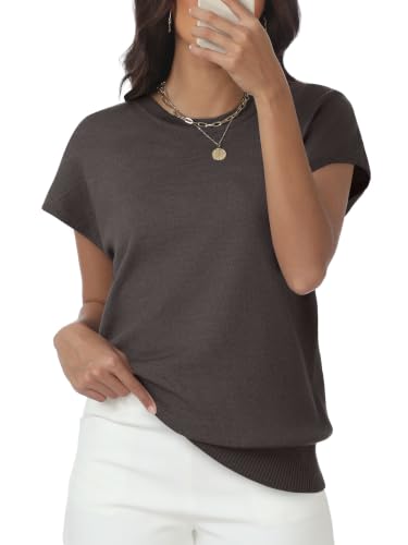 Image of Womens Tops Summer Sweaters Short Sleeve Shirts Dressy Casual Basic Casual Cap Sleeve Tops Beach Vacation Clothes