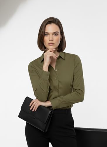 Image of modny Women Formal Cotton Shirt | Full Sleeve Regular Fit with V-Shape Collar | Stylish Casual & Office Wear Shirt | Available in Plus Sizes