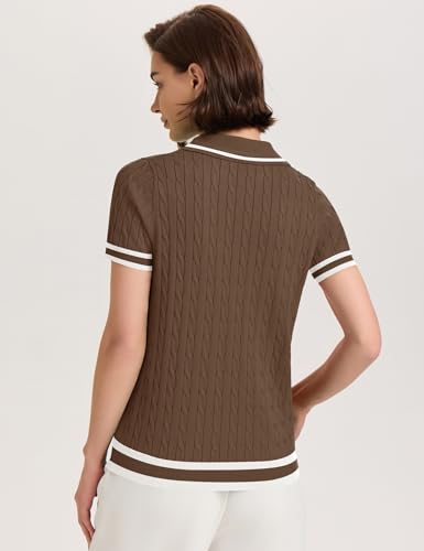 Image of Micoson Womens Short Sleeve Sweater Tops Lapel V Neck Polo Shirts 2026 Summer Cable Knit Loose Blouse Business Casual Outfits