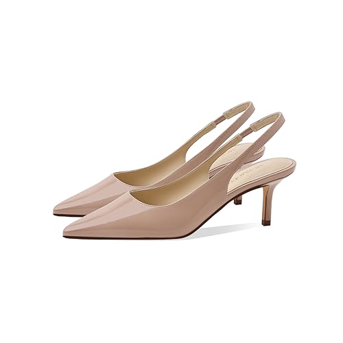 Image of Women's Kitten Heel Slingback Pointed Closed Toe Pumps Dress Shoes for Women Low Stiletto Heels for Women Comfy Dressy Heels