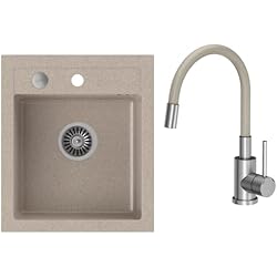 Fregadero Teka Granito VBChome Fregadero de 43 x 50 cm, granito, fregadero empotrado reversible y lavabo de sifón