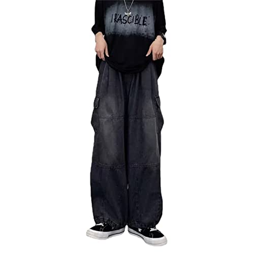 Women's High Waist Denim Pants Y2K Grunge Clothes Wide Leg Cargo Jeans Emo Alternative Clothing Goth Punk Streetwear