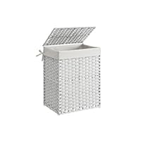 Grand Panier à Linge 90L En Rotin Synthétique Couleur Bois, Sac Intérieur Amovible