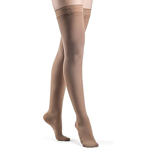 Image of SIGVARIS Women's SOFT OPAQUE 840 Closed Toe Thigh High w /Grip-Top 30-40mmHg