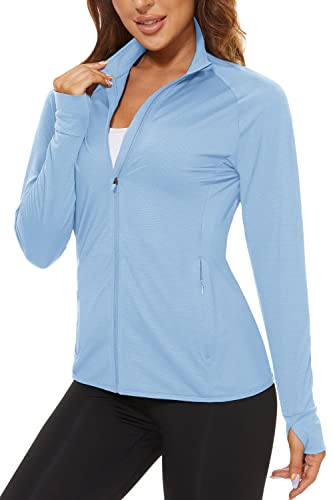 TACVASEN Women's Workout Jackets Light Weight Athletic Jackets Zip Up Summer UV Protection Shirts Long Sleeve Blue