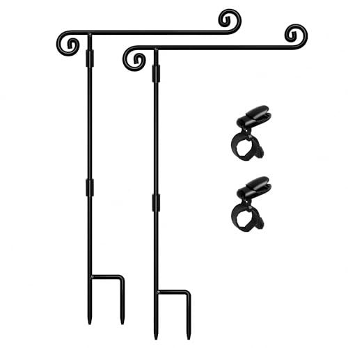 Image of HOOSUN Garden Flag Stand,Sturdy Garden Flag Holder Pole for Outside House,Yard Flags Holder with one Tiger Clip,Yard Banner Pole for Holiday Flags Decorations Outdoor Lawn (2 Pack）