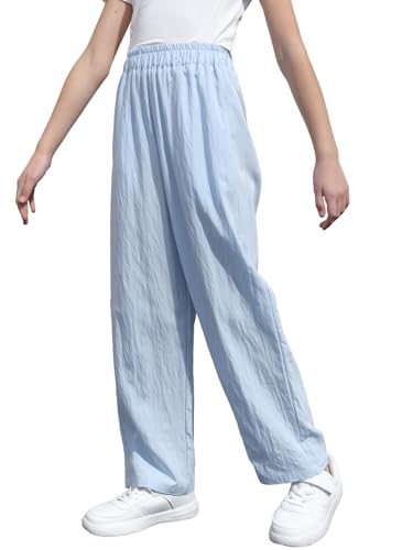 Image of SANGTREE Girls & Woman Wide Leg Pants Lightweight Casual Elastic High Waist Straight Leg Loose Trousers,4 Years - Woman 2XL