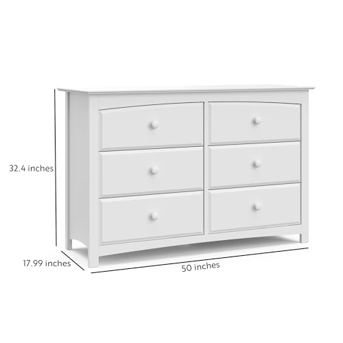 Storkcraft Kenton 6 Drawer Double Dresser (White) For Kids Bedroom, Nursery Dresser Organizer, Chest Of Drawers For Bedroom, Universal Design For Children’s Bedroom