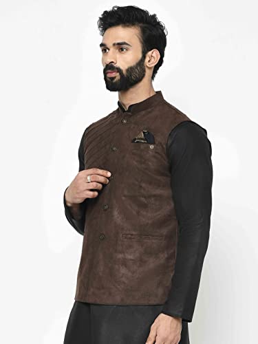 Image of KISAH Men's Solid Sleeveless Suede Nehru Jacket | Ethnic Jacket /Waistcoat for Men