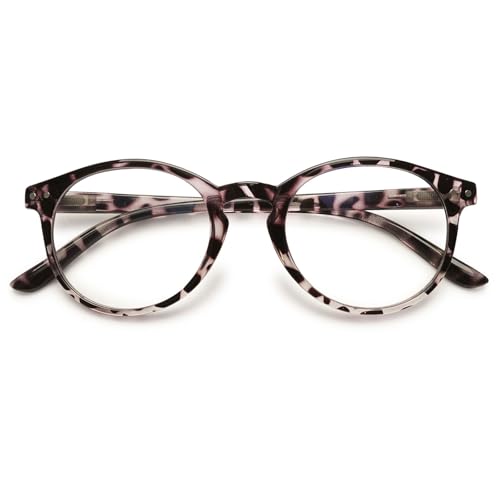 MAGIMODAC Damen Anti-Blaulicht Lesebrille Rund Federscharnier Lesebrillen Leicht Oval Computer-Lesebrille mit Etui Grau Leopard +1.50