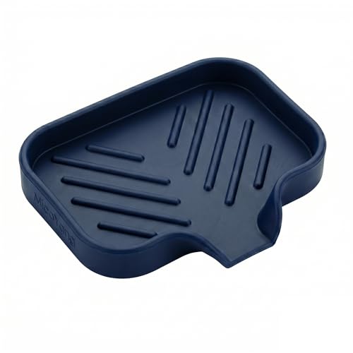 MicoYang Silicone Bathroom Soap Dishes with Drain Spout-Kitchen Sink Organizer,Sponge Holder,Dish Soap Tray,Perfect for Dispenser,Scrubber,Bottle,Cup on Sink or Counter-Navy Blue 4.9"×3.2"