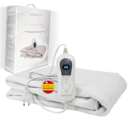 Boston Tech Calentador de Cama Eléctrico DreamyHeat | Microfibra Suave 150x80 cm + Fácil fijación al colchón | 3 Niveles de Temperatura + Calentamiento rápido + Apagado automático | Lavable a máquina
