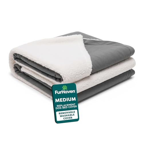 Furhaven Replacement Dog Bed Cover Sherpa & Suede Snuggery, Machine Washable - Gray, 26-inch