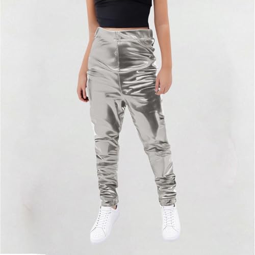Girls Boys Metallic Jogger Pants Kids Shiny Jazz Hip Hop Dance Pants Sparkly Slim Fit Stage Performance Club Outfits2