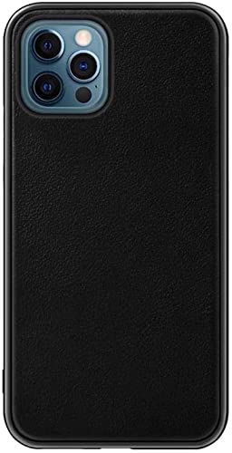 Étui iPhone 12 Pro Max en cuir véritable : élégance noire et protection antichoc haut de gamme