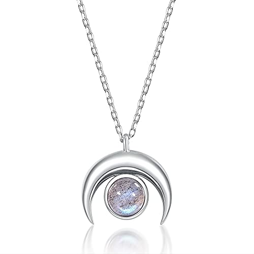 Collier croissant de lune argent 925 anti-ternissement avec sa labradorite véritable