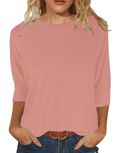 Image of JomeDesign Womens Tops 3 /4 Sleeve Shirts Round Neck Loose Casual Blouses