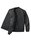 Vzteek Mens Bomber Jacket Lightweight Waterproof Windbreaker Stand Collar with Multiple Pockets Ribbed Cuff, Spring Fall Zip Up Coat for Outdoor, Casual, Business(Black,Large)