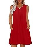 Spring Dresses for Women 2025 Elegant Classy School Outfits for Teachers Women's Clothing Italian Dress Casual Summer Fashion Loose Beach Vacation Clothes Tank Pleated Sleeveless Sundress Red XL