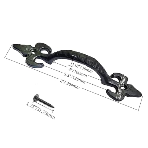 Image of 8 Inch Fleur Arc Barn Door Handle - Black Cast Iron Pull for Sliding Doors, Gates, Sheds, Fences, Closets - Indoor Outdoor Farmhouse Hardware