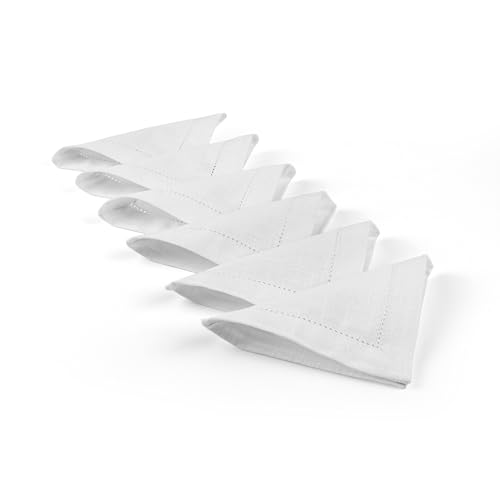 Image of Fingercraft Cotton Cocktail Napkins 6x6 Inches - Set of 12 Reusable Cloth Beverage Coasters with Elegant Ladder Hemstitch - Perfect for Parties, Bars & Home Use (White Slub)