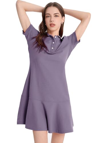 Image of Flygo Womens Polo Dress Summer Short Sleeve Ruffle T Shirt Dress