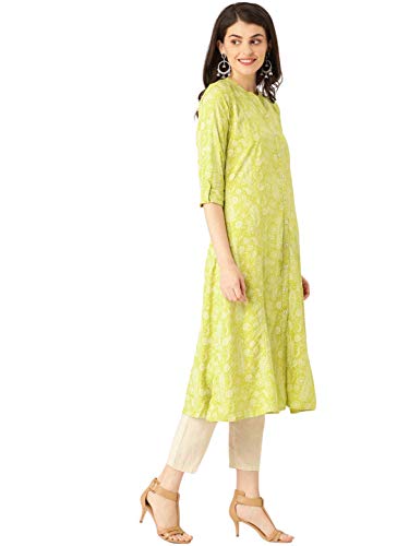 Image of Rapsodia Women Lime Green Khari Floral Printed Kurta