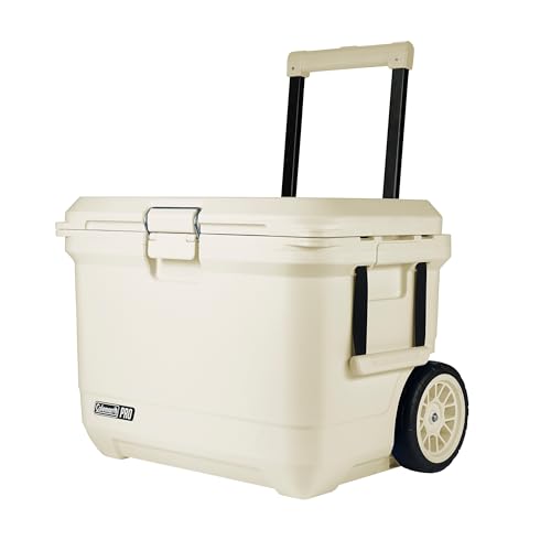 Coleman Pro Heavy-Duty, Desert Sand, 55qt Wheeled Ultra-Light Premium Hard Cooler, Extra-Thick Insulation Keeps Ice up to 5 Days, 92-Can Capacity, Heavy-Duty Wheels