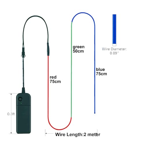 Image of MaxLax EL Wire Mutilcolor, 2M Portable Battery Pack Neon Light Strip 360 Cuttable Glowing Rope Lights for Parties, Halloween, DIY Decoration