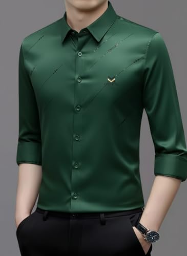 Image of IndoPrimo Men's Premium Satin Shirt for Party, Formal & Casual Wear - Stylish Designer Full Sleeve Shirt for Men