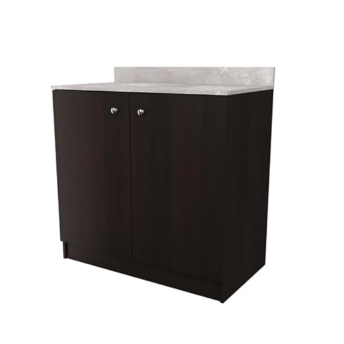 Inval Ambrossia 2-Shelf Breakroom Cabinet, Espresso/Stone