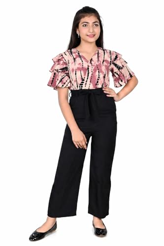 Image of Girls Flared Sleeves Printed Jumpsuit-66