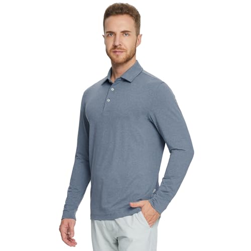 M MAELREG Golf Shirts for Men Dry Fit Performance Moisture Wicking Casual Heather Collared Long Sleeve Polo Shirts for Men3