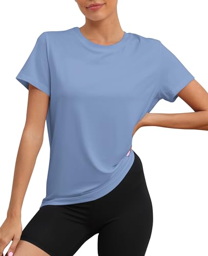 Image of KevaMolly Workout Tops for Women UPF50+ Breathable Loose Fit Yoga T Shirts Short Sleeve Running Gym Athletic Tee Top
