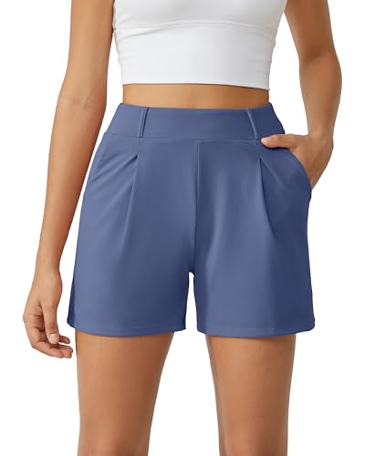 Image of G4Free EverGoing Dressy Casual Shorts for Women 4 inch High Waisted Summer Lounge Pleated Shorts with Pockets