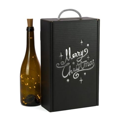 Coffret de 2 bouteilles de cava en carton recyclé noir et argent avec poignée x4