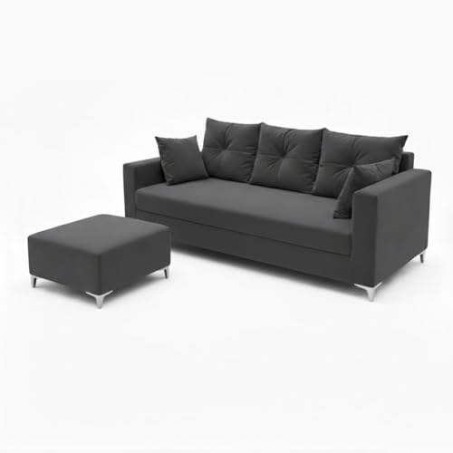Image of Zora 4 Seater L Shape Sofa Set with Movable Ottomans | Flexible Layout | Rich Velvet Suede Fabric | Silver Legs | Dual Tone Modern Sofa for Living Room (Dark Grey)