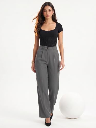 Image of Selvia Women's Solid Straight Fit Trousers, Front Pleated Formal Pants