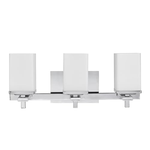 Image of Globe Electric 59221 Finn 5-Piece All-in-One Bath Set, 3-Light Vanity, Bar, Towel Ring, Robe Hook, Toilet Paper Holder, Polished Chrome