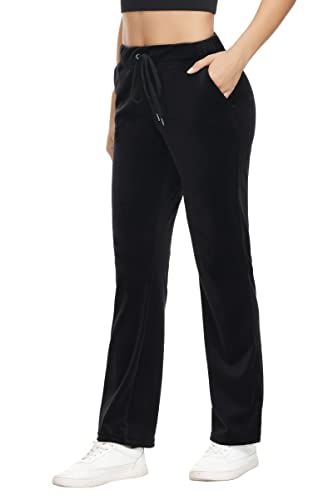 COZZIPLUS Women Velour Pant,Soft Velvet Sweatpant for Women, Straight Leg High Waist Velour Lounge Pant with Pockets3