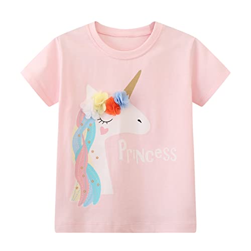 Girl Short Sleeve Tee Shirt Unicorn Cotton Casual Crewneck Graphic Tops T-Shirts Pink Yellow 3 Packs Sets Size 74