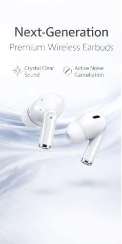 Image of KNULL Premium Wireless Earbuds, White, Active Noise Cancellation, Crystal Clear Sound, with Charging Case