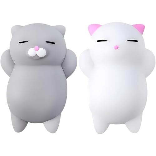 Nutty Toys Squishy Cat Set - 2 Soft Silicone Kawaii Kitties, Top Stress Relief Sensory Gifts 2021, Unique Valentines Day Idea for Kids & Adults, Best Teen Girls, Teenage Boys & Tweens Easter Present