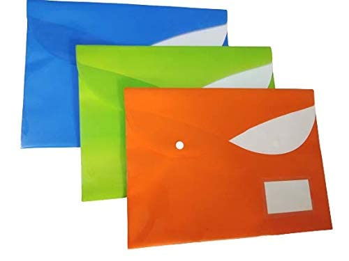 3 Pack A4/Legal Heavy Duty Document File Bag,Double Pocket Fluorescent Envelope Holder Storage Case, Snap Button Organizer, My Clear Plastic Container (Fluorescent Color, Pack of 3)