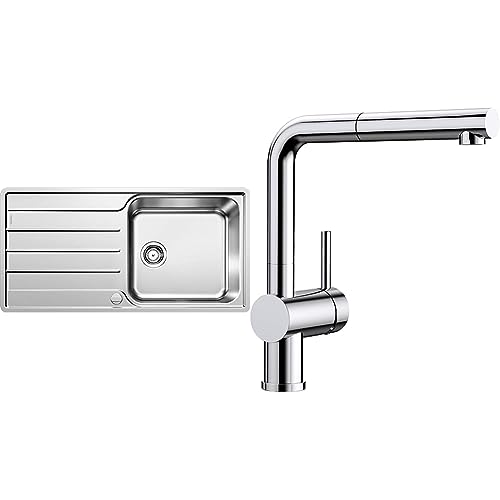 BLANCO LEMIS XL 6 S-IF - Edelstahlspüle für die Küche für 60 cm breite Unterschränke - Mit IF-Flachrand und extra großem Becken - 523035 & Linus-S Küchenarmatur, Chrom, 512402