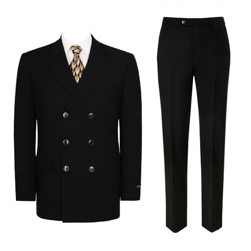 Mens Suits 2 Piece Double Breasted Six Button Classic Fit Business Jacket Blazer Pants Set