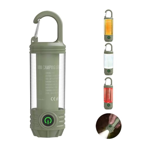 bremone Rechargeable LED Mini Camping Flashlight, Portable Outdoor Light with Hook, White Warm Light and Red Light, 6 Modes, with Signal Flash